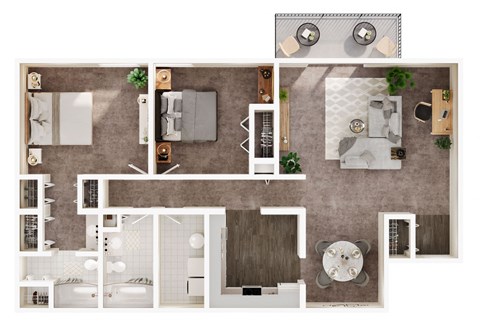 A floor plan of a house with a kitchen, living room, dining room, and bathroom.